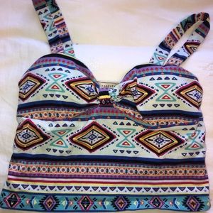 colored tribal print cropped tank w built in bra!